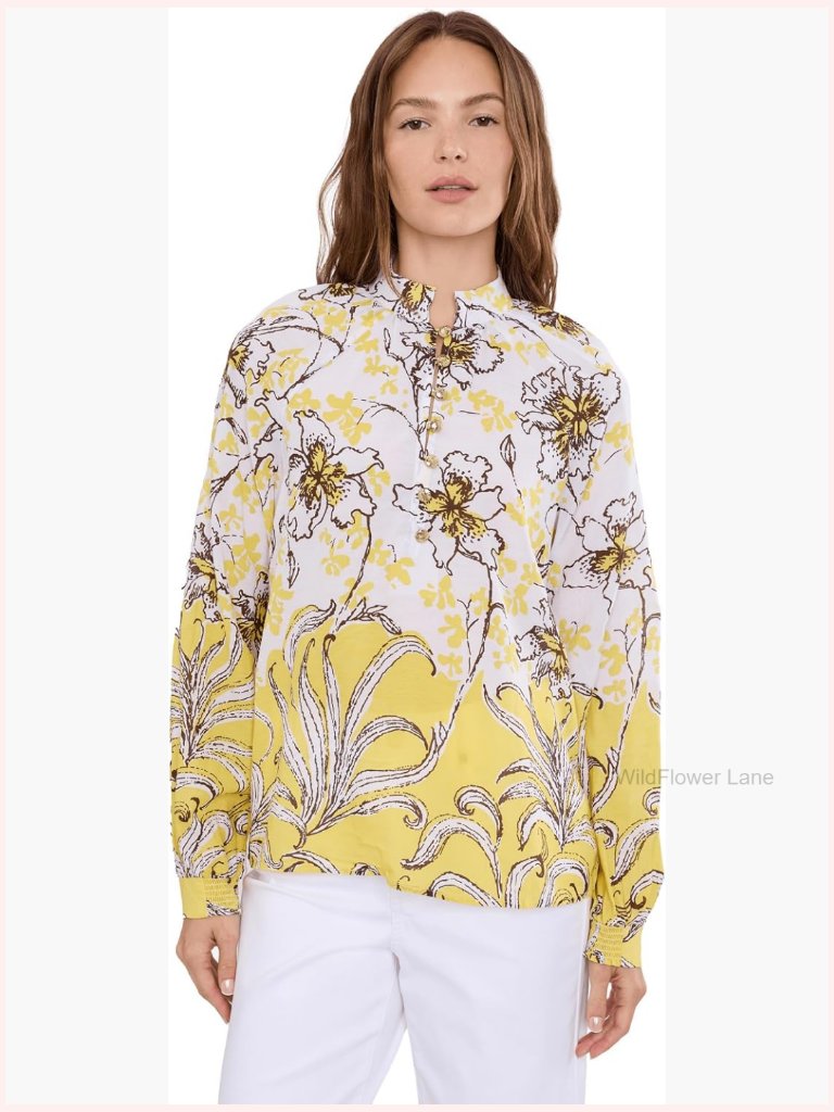 Long Sleeve Blouse With Notch Neckline And Novelty Button Details